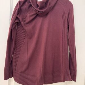 LOFT Purple Cowl Turtleneck Sweater with Ribbed Texture